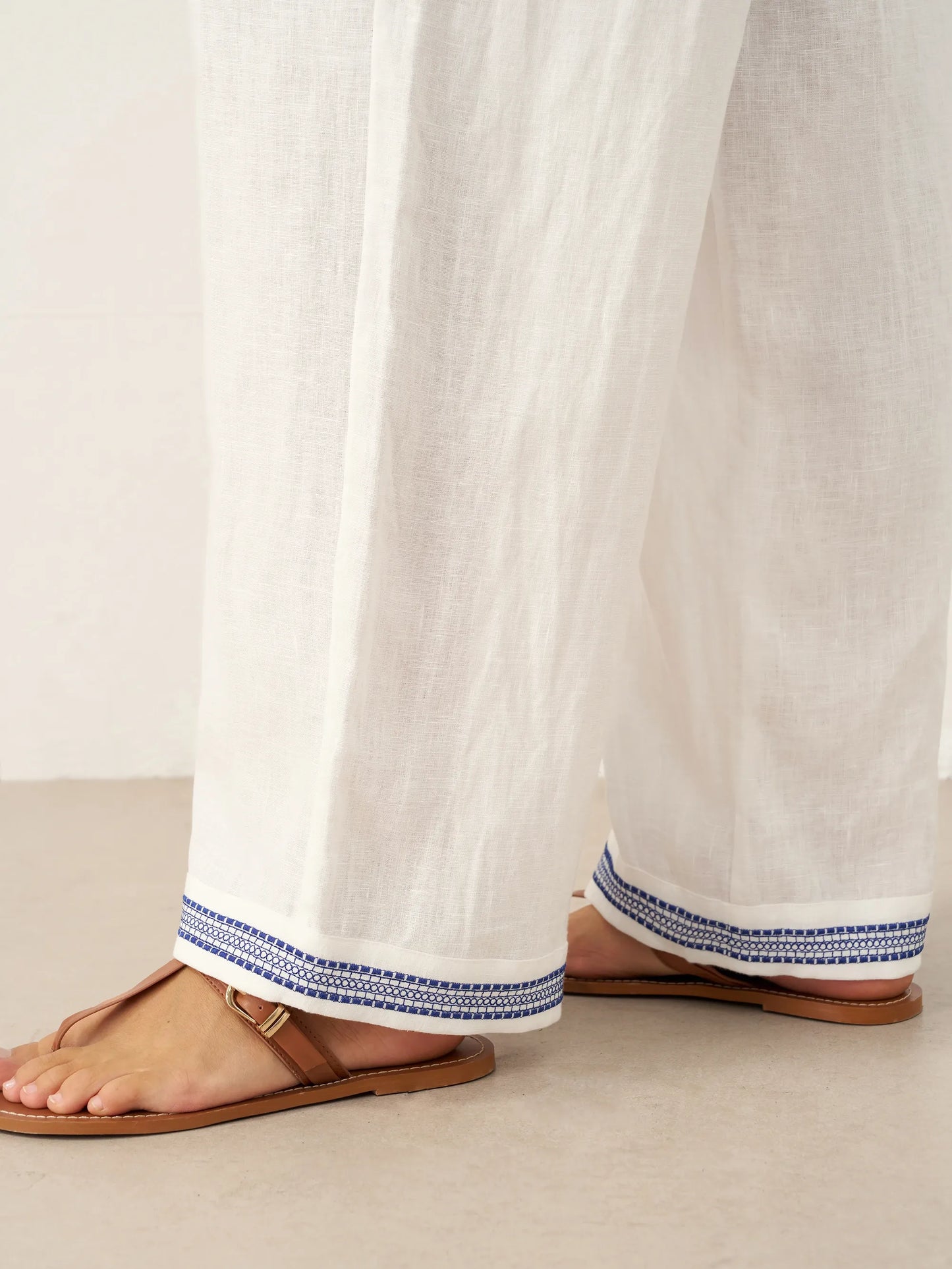 FENE Embroidered Elastic Waist Pants