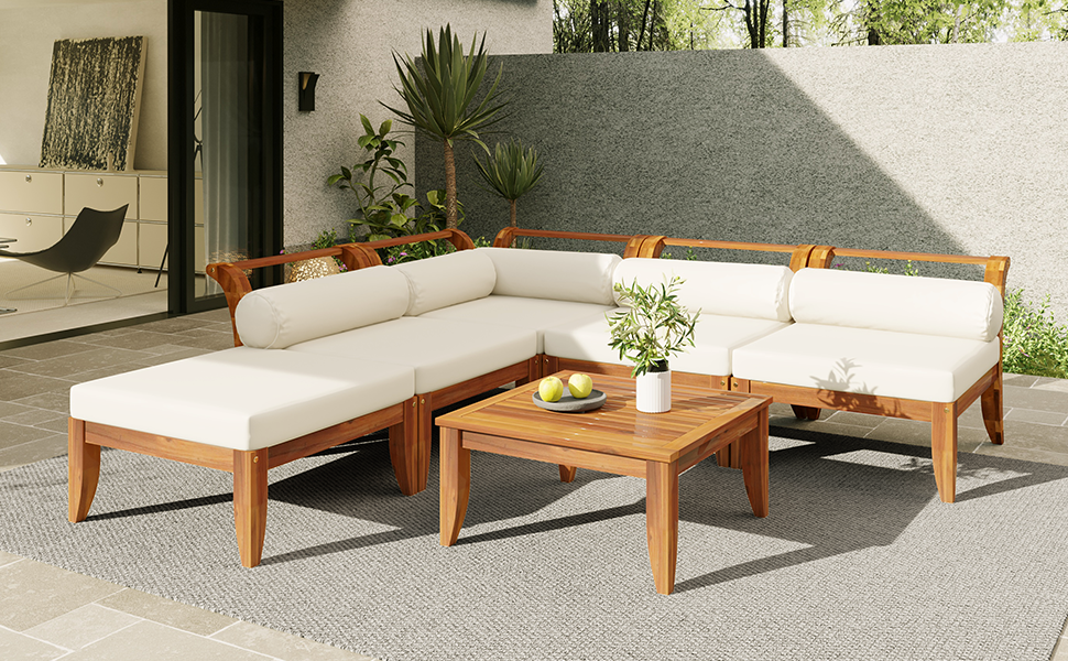 6 Piece Acacia Outdoor Sectional