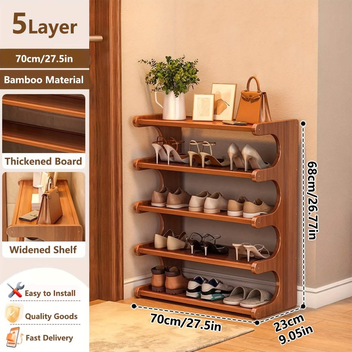 Bamboo Shoe Rack Organizer – 5 or 6 Tier
