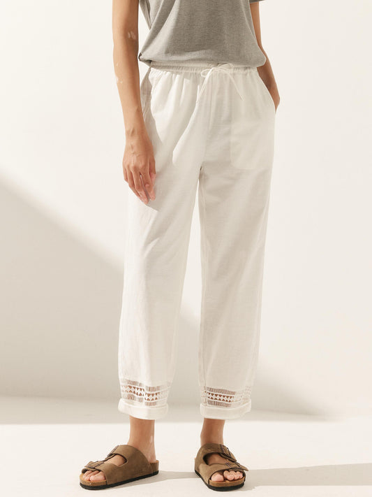 RITA Hollow Lace Stitching Elastic Waist Ankle Pants
