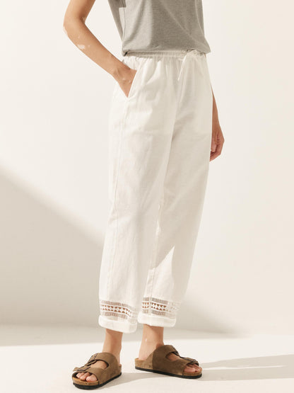 RITA Hollow Lace Stitching Elastic Waist Ankle Pants