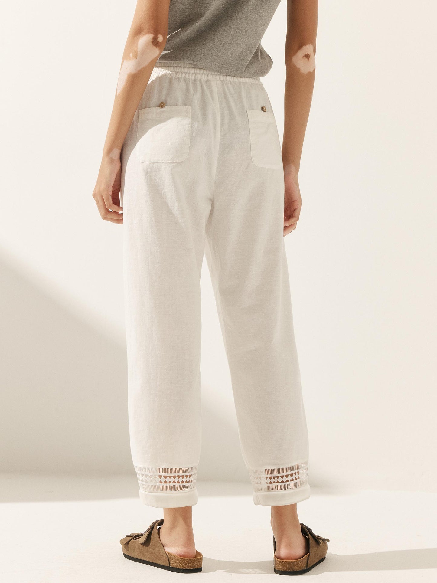 RITA Hollow Lace Stitching Elastic Waist Ankle Pants