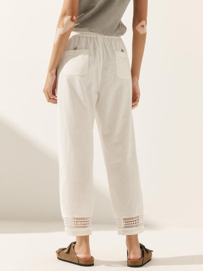 RITA Hollow Lace Stitching Elastic Waist Ankle Pants