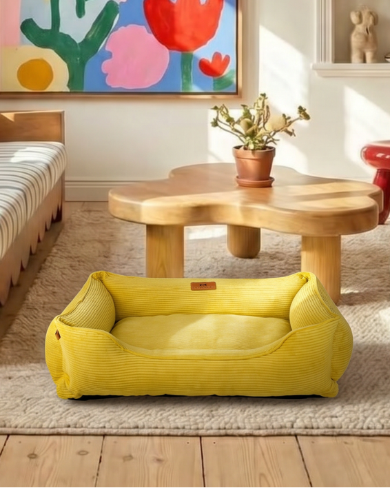 Chester & Lee | Fancy Corduroy Sleeper Dog Bed Sunny Yellow