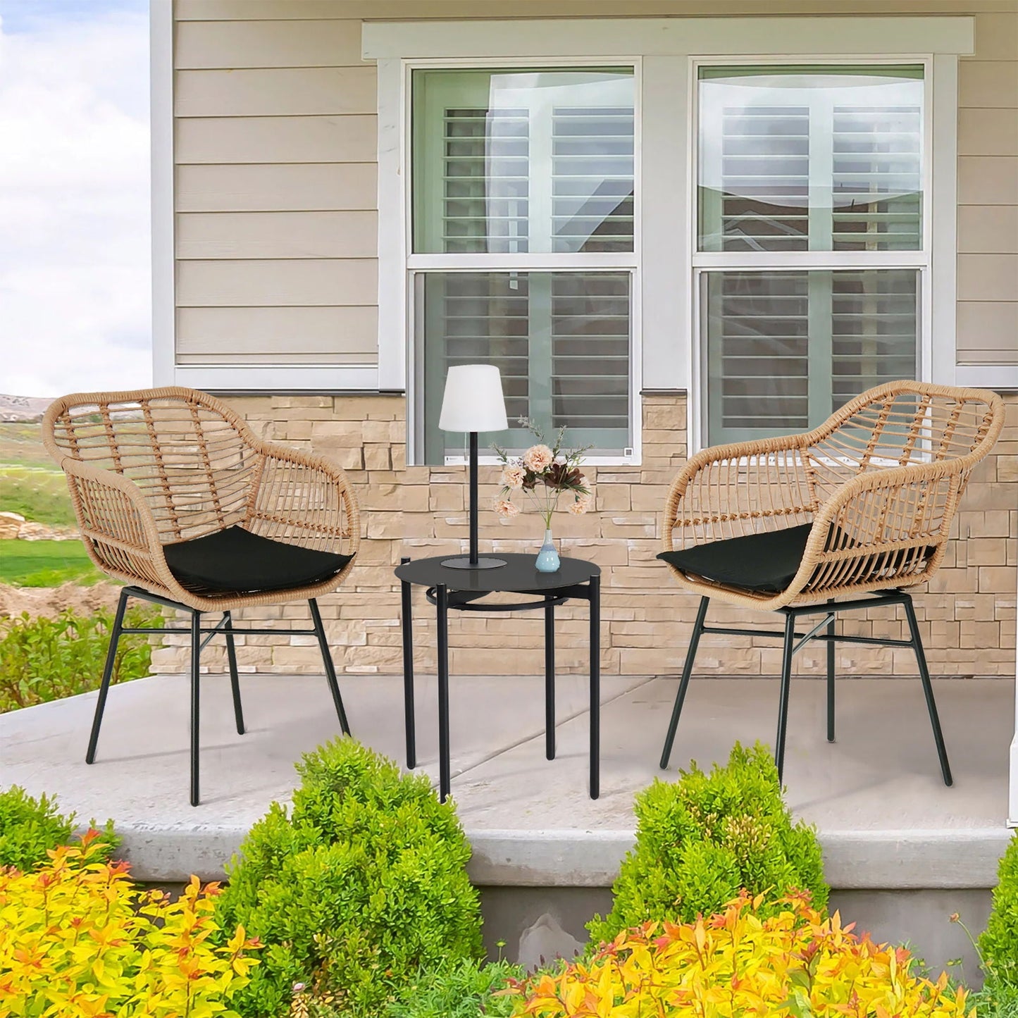 3 Pieces Wicker Table & Chairs