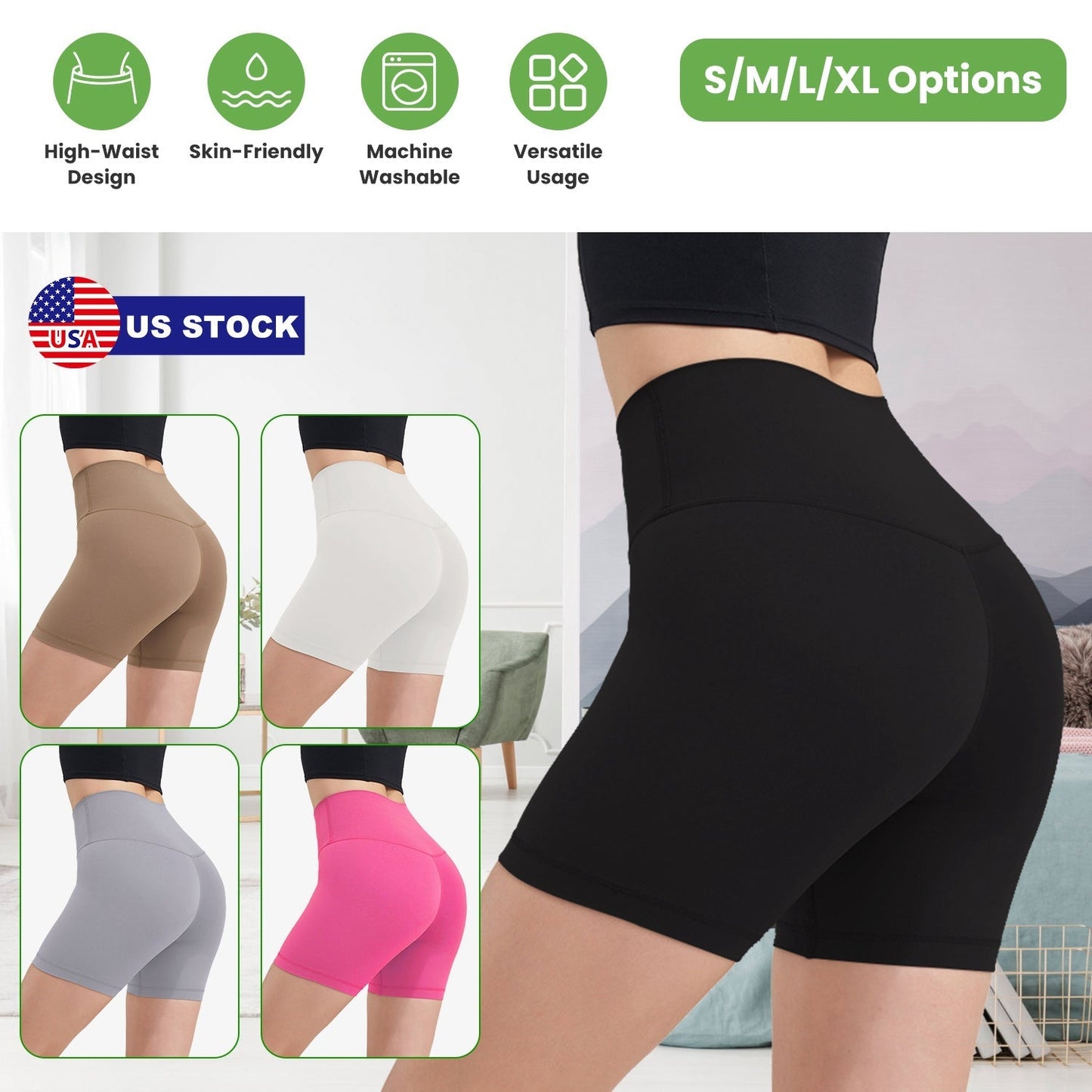 High Waist Biker Shorts Tummy Control - Black