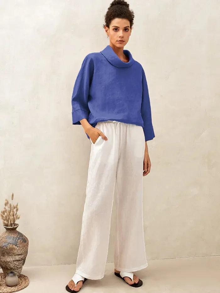 TRISTAN Dropped Collar Long-Sleeve Top