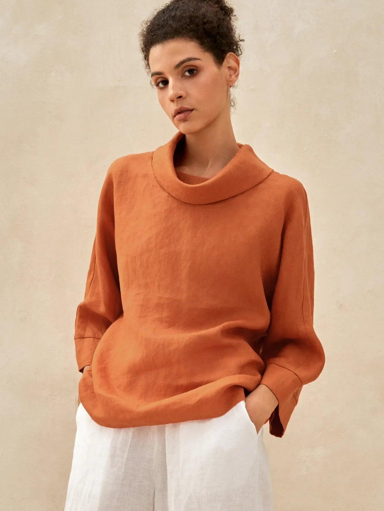 TRISTAN Dropped Collar Long-Sleeve Top