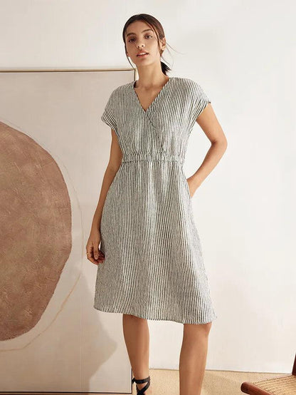 ARIA Striped Elastic-Waist Mini Dress