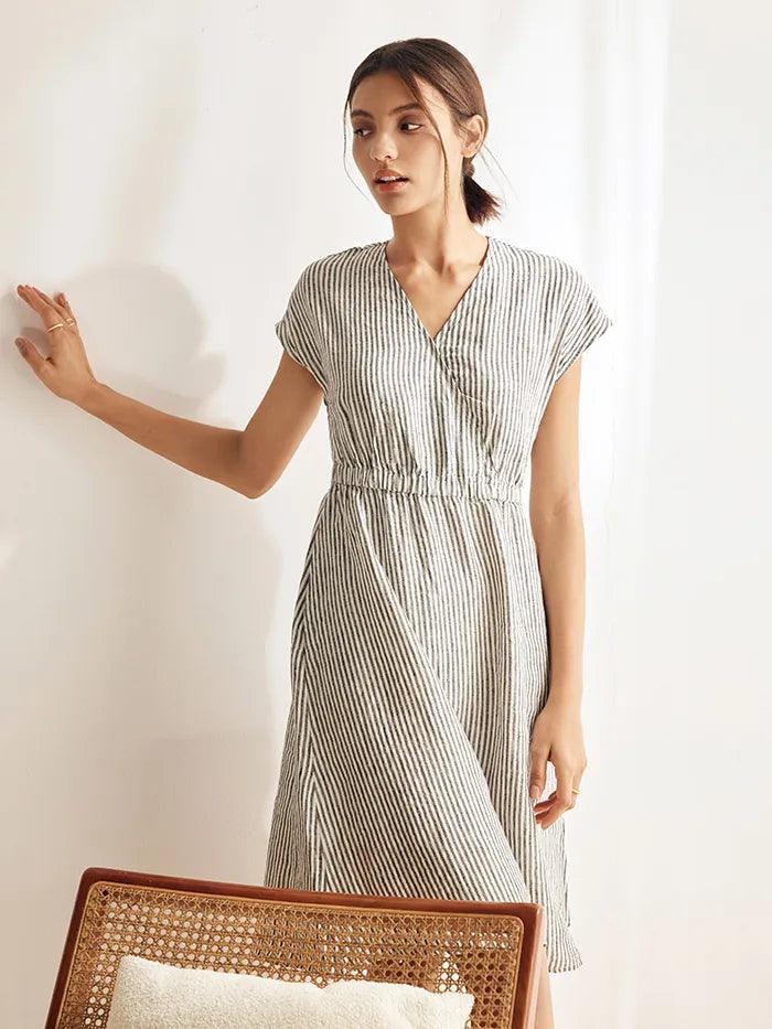 ARIA Striped Elastic-Waist Mini Dress