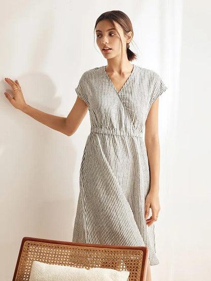 ARIA Striped Elastic-Waist Mini Dress