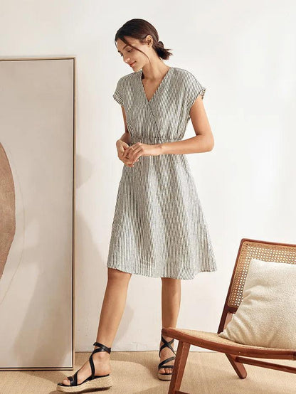 ARIA Striped Elastic-Waist Mini Dress