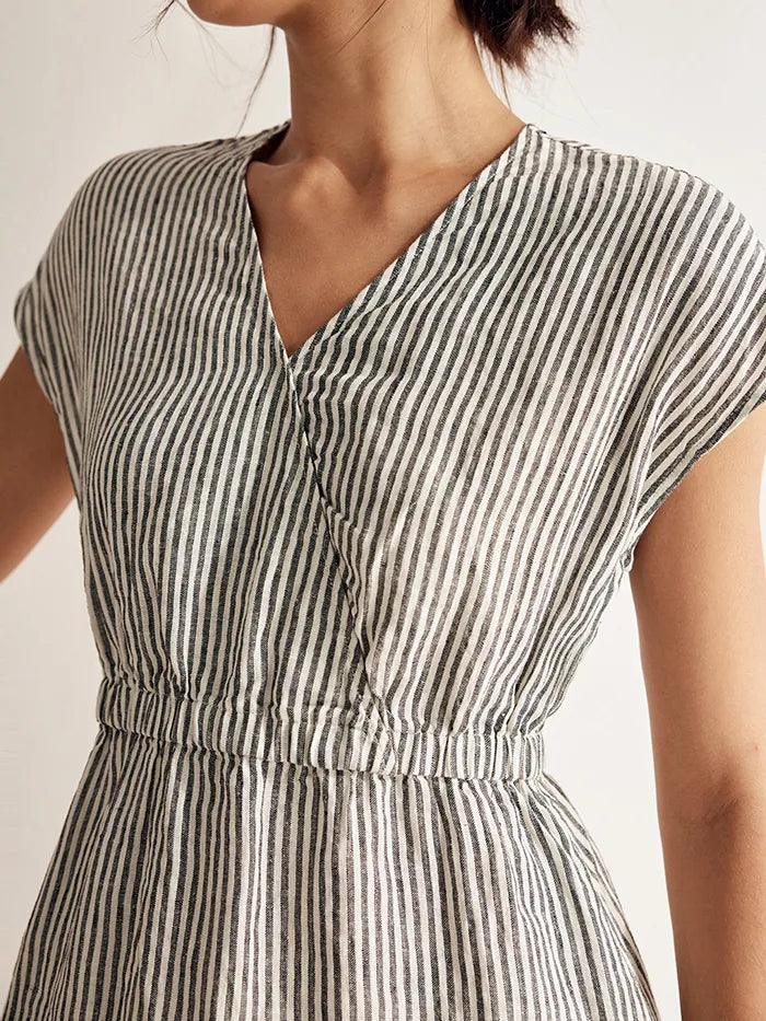 ARIA Striped Elastic-Waist Mini Dress