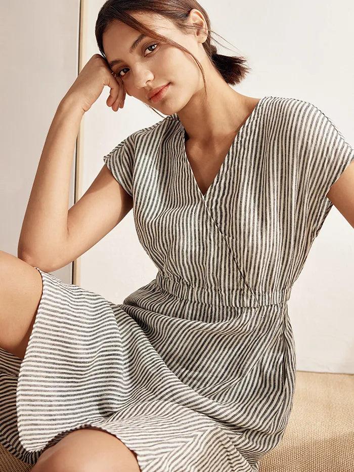 ARIA Striped Elastic-Waist Mini Dress