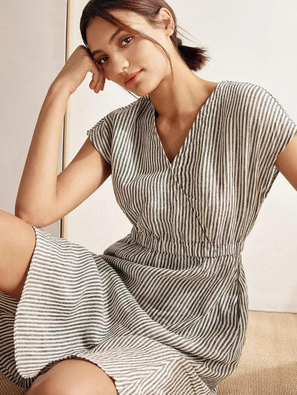 ARIA Striped Elastic-Waist Mini Dress