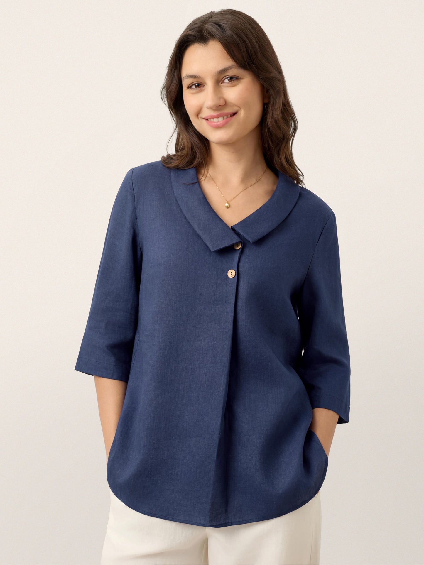 OTTILIE Asymmetric Collar Inverted Pleat Top