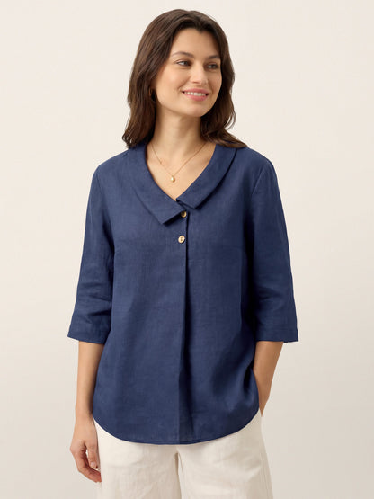 OTTILIE Asymmetric Collar Inverted Pleat Top