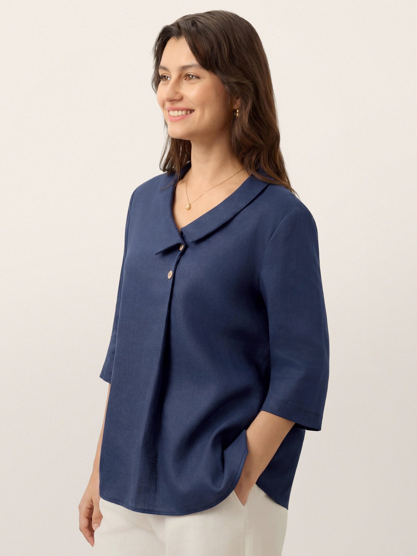 OTTILIE Asymmetric Collar Inverted Pleat Top