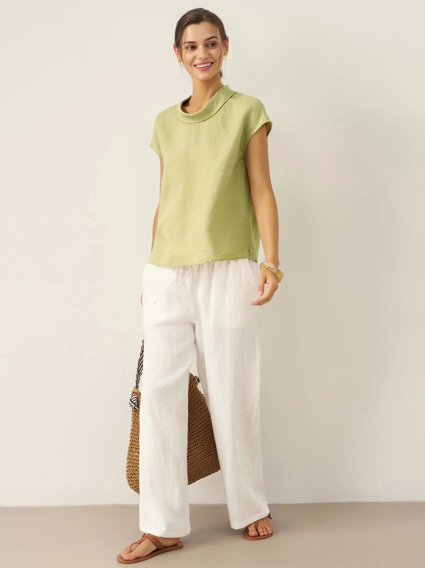 YVONNE Cap Sleeve Soft-Fold Collar Top