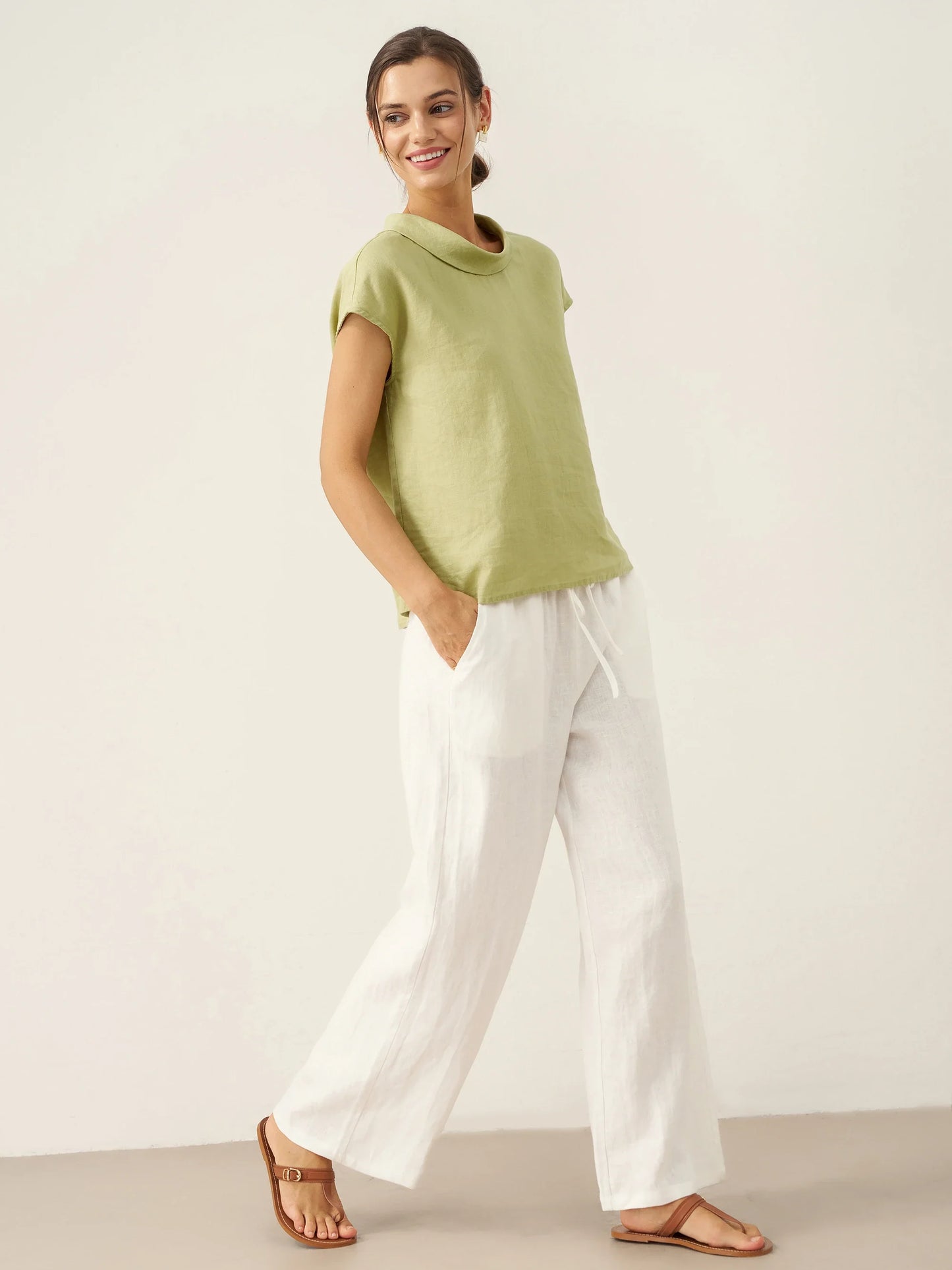 YVONNE Cap Sleeve Soft-Fold Collar Top