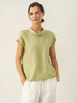 YVONNE Cap Sleeve Soft-Fold Collar Top