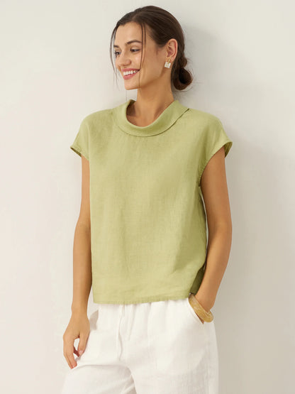 YVONNE Cap Sleeve Soft-Fold Collar Top