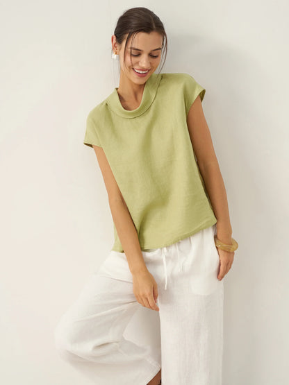 YVONNE Cap Sleeve Soft-Fold Collar Top