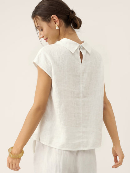 YVONNE Cap Sleeve Soft-Fold Collar Top