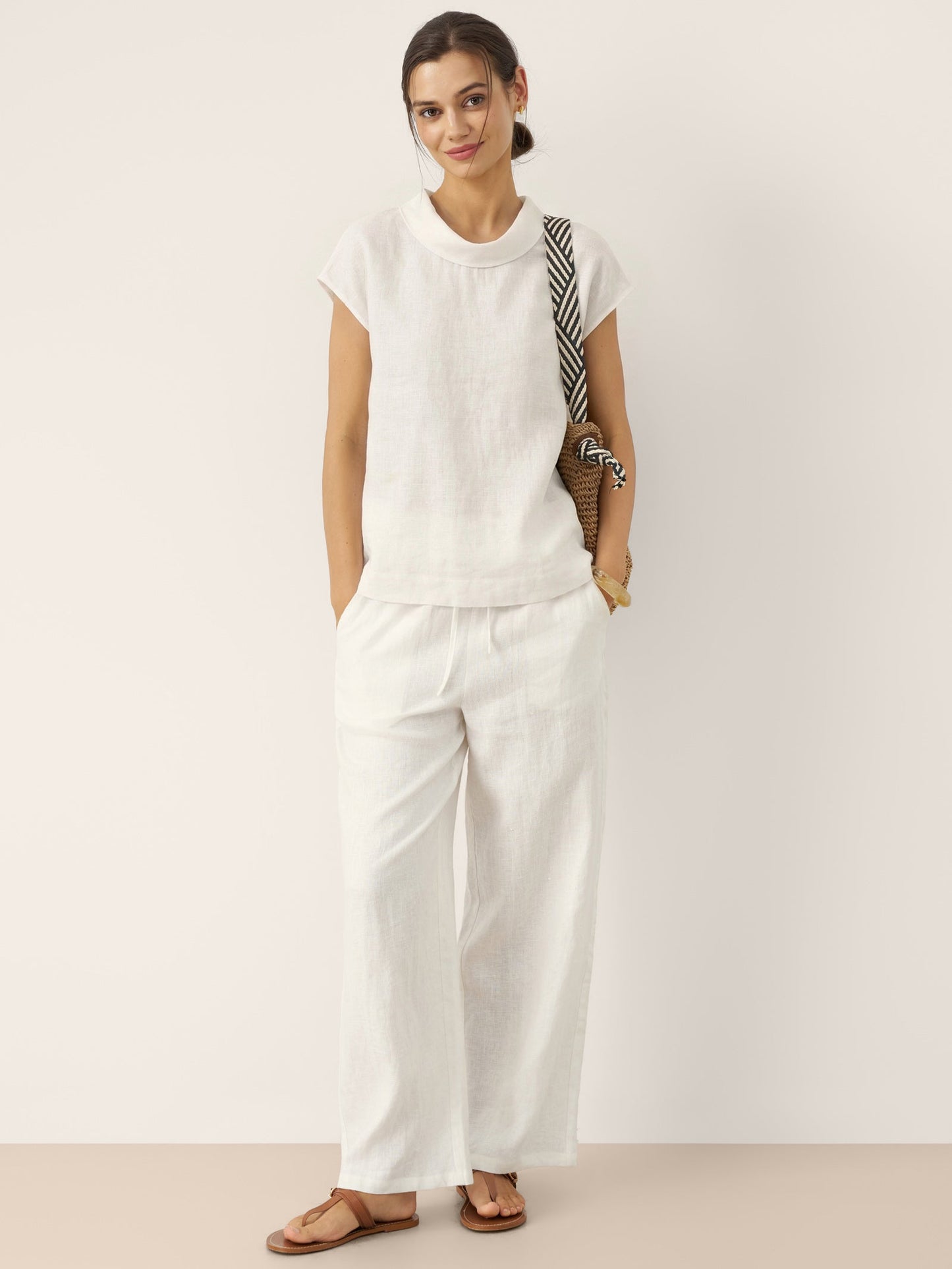YVONNE Cap Sleeve Soft-Fold Collar Top
