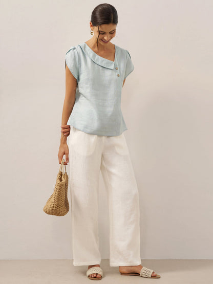 FARA Crescent Collar Flutter Sleeve Top