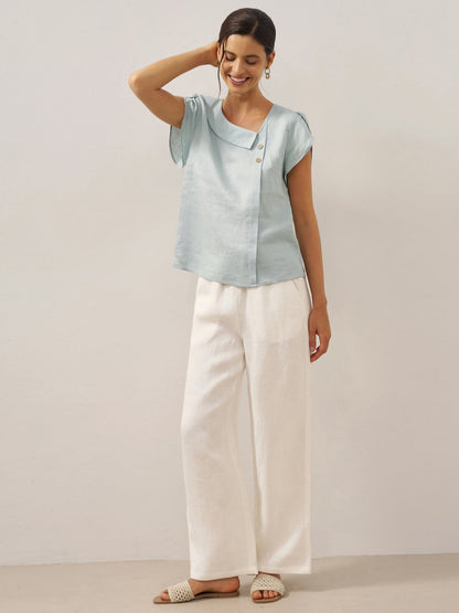 FARA Crescent Collar Flutter Sleeve Top