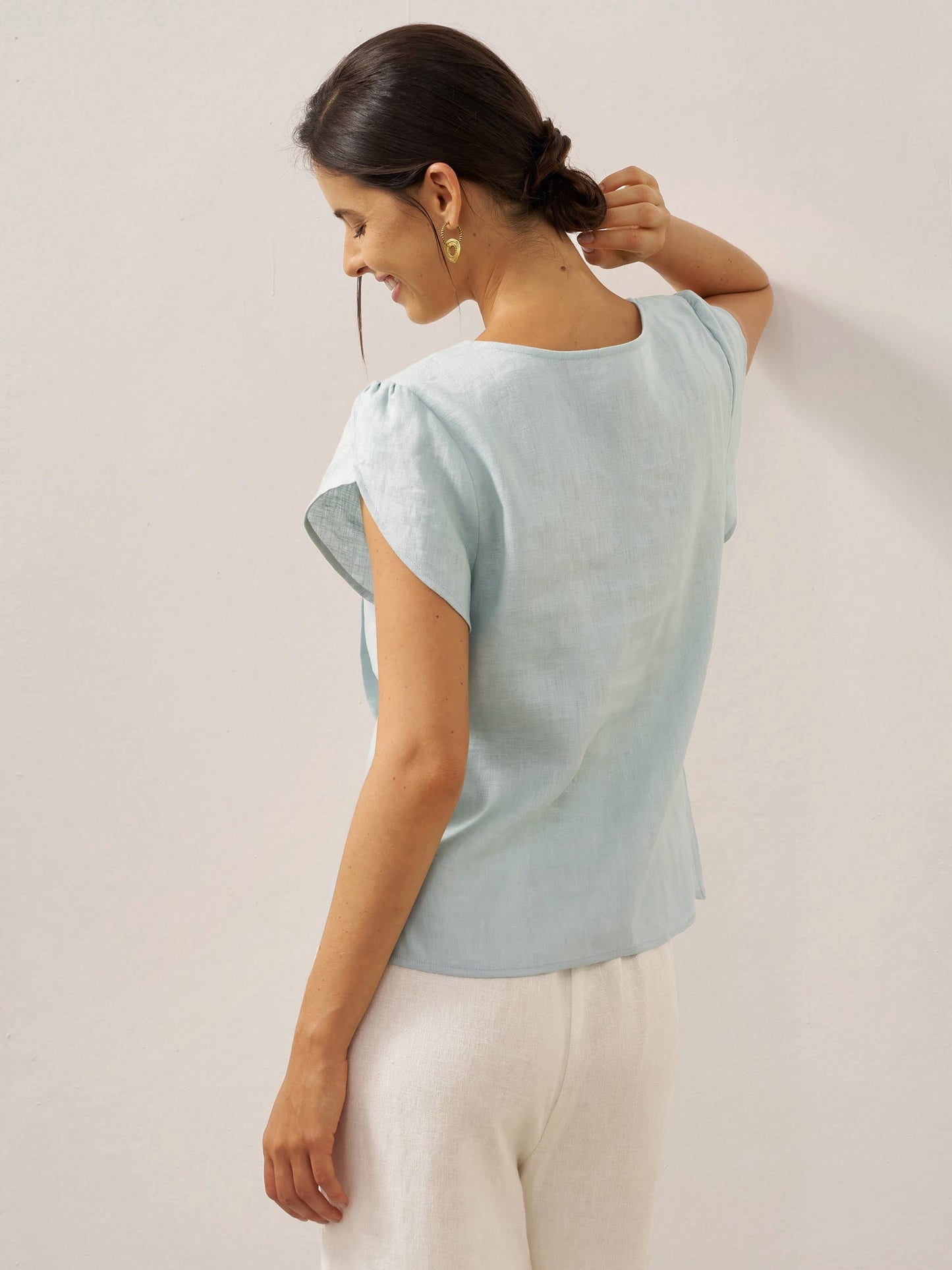 FARA Crescent Collar Flutter Sleeve Top