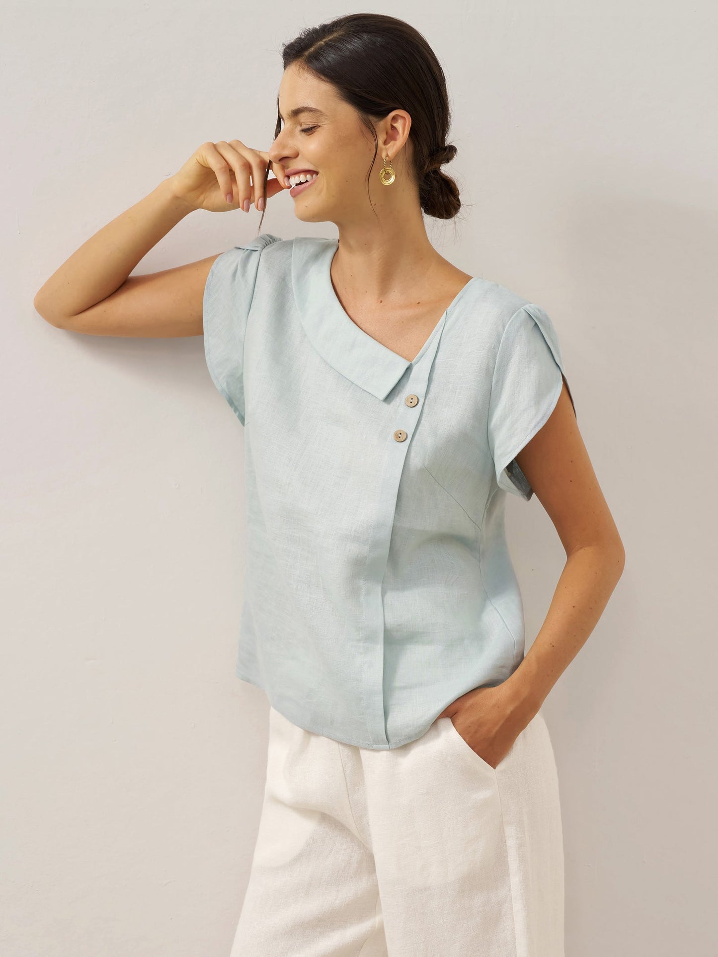 FARA Crescent Collar Flutter Sleeve Top