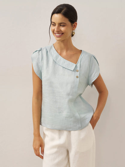 FARA Crescent Collar Flutter Sleeve Top