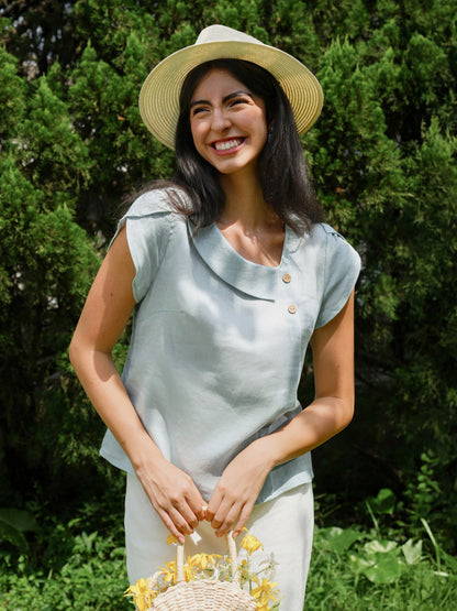 FARA Crescent Collar Flutter Sleeve Top