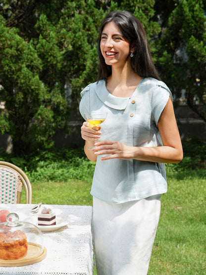 FARA Crescent Collar Flutter Sleeve Top