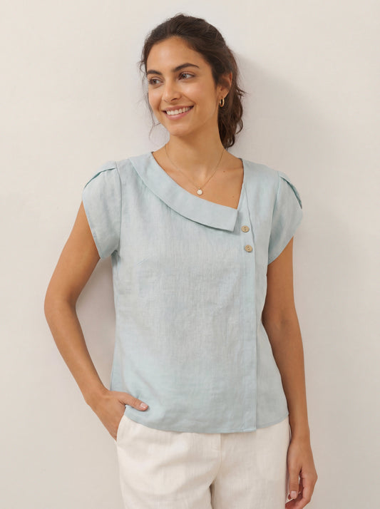 FARA Crescent Collar Flutter Sleeve Top