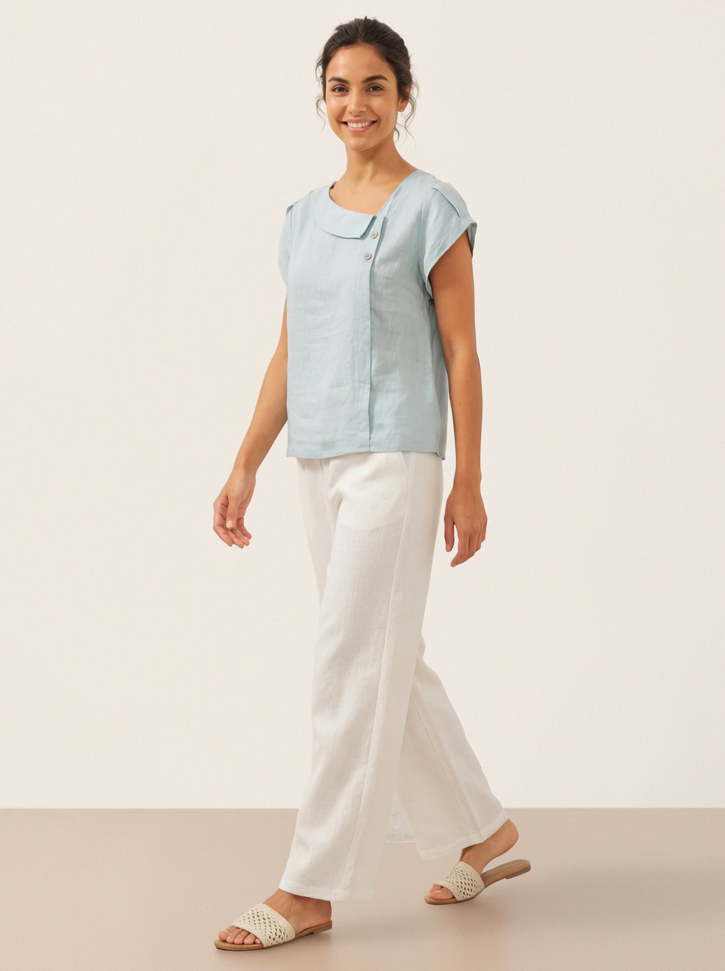 FARA Crescent Collar Flutter Sleeve Top