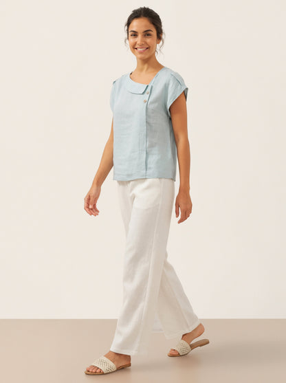 FARA Crescent Collar Flutter Sleeve Top