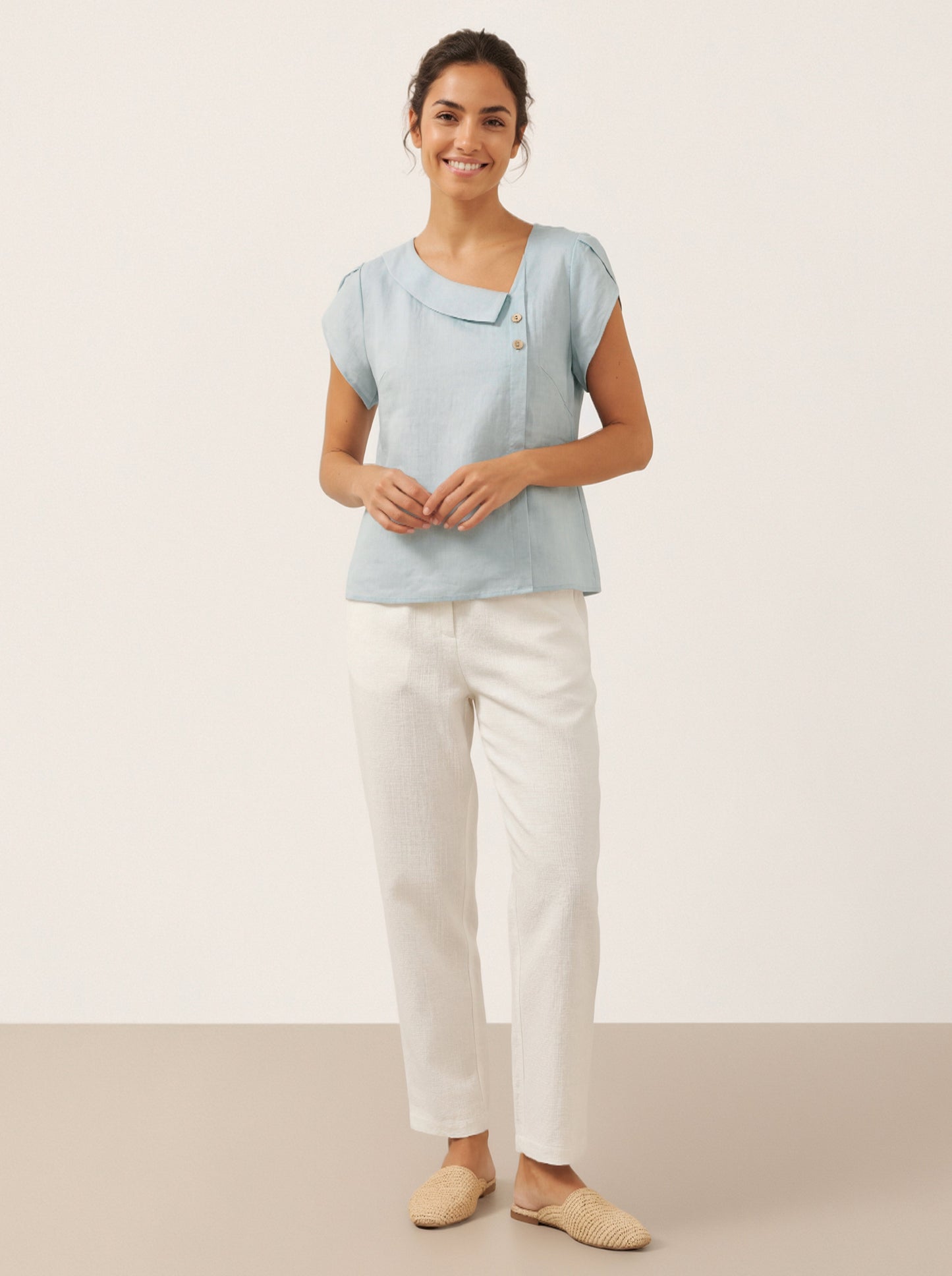 FARA Crescent Collar Flutter Sleeve Top