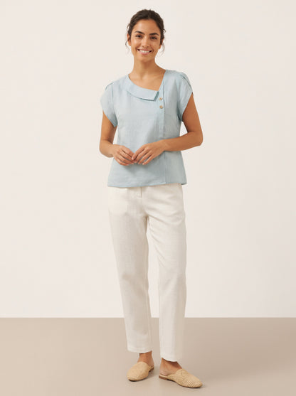 FARA Crescent Collar Flutter Sleeve Top