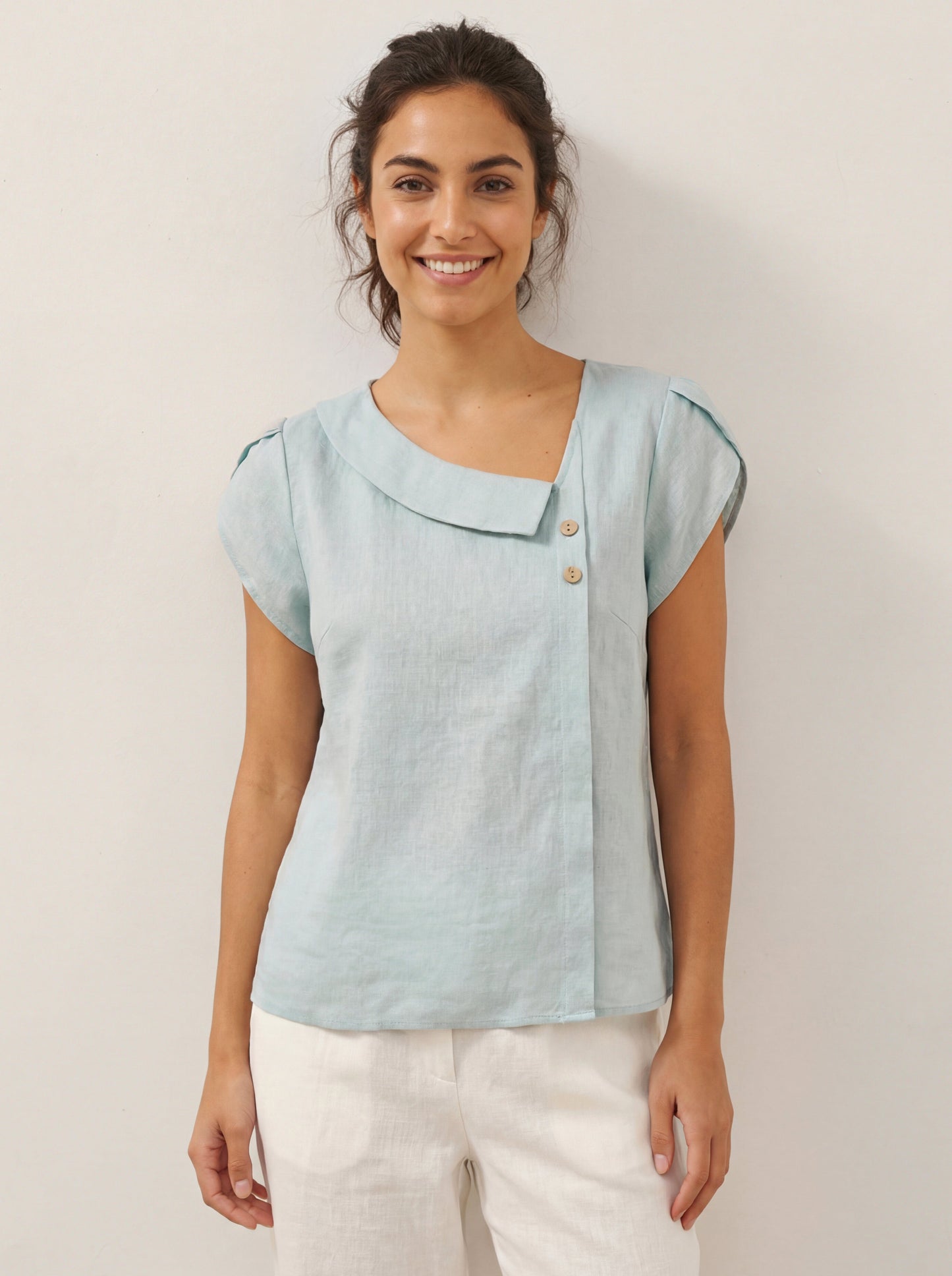 FARA Crescent Collar Flutter Sleeve Top