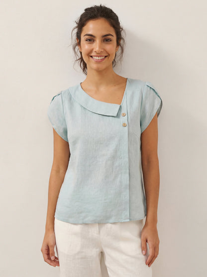 FARA Crescent Collar Flutter Sleeve Top