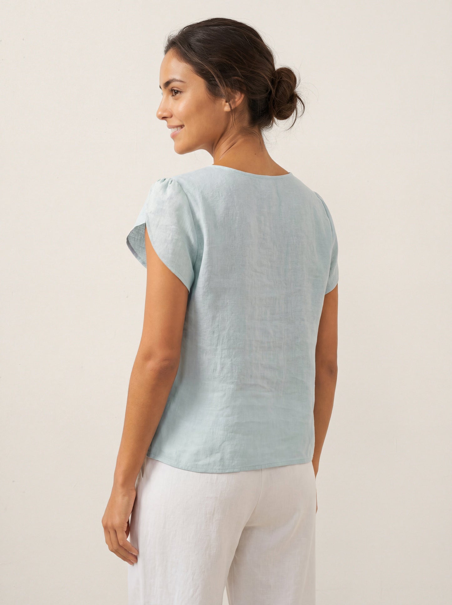 FARA Crescent Collar Flutter Sleeve Top
