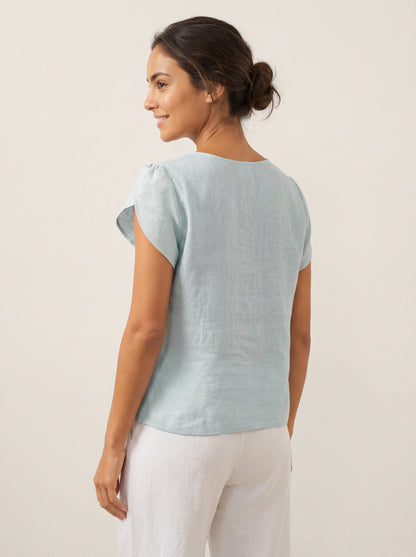 FARA Crescent Collar Flutter Sleeve Top
