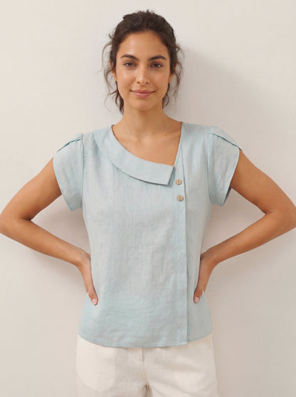 FARA Crescent Collar Flutter Sleeve Top