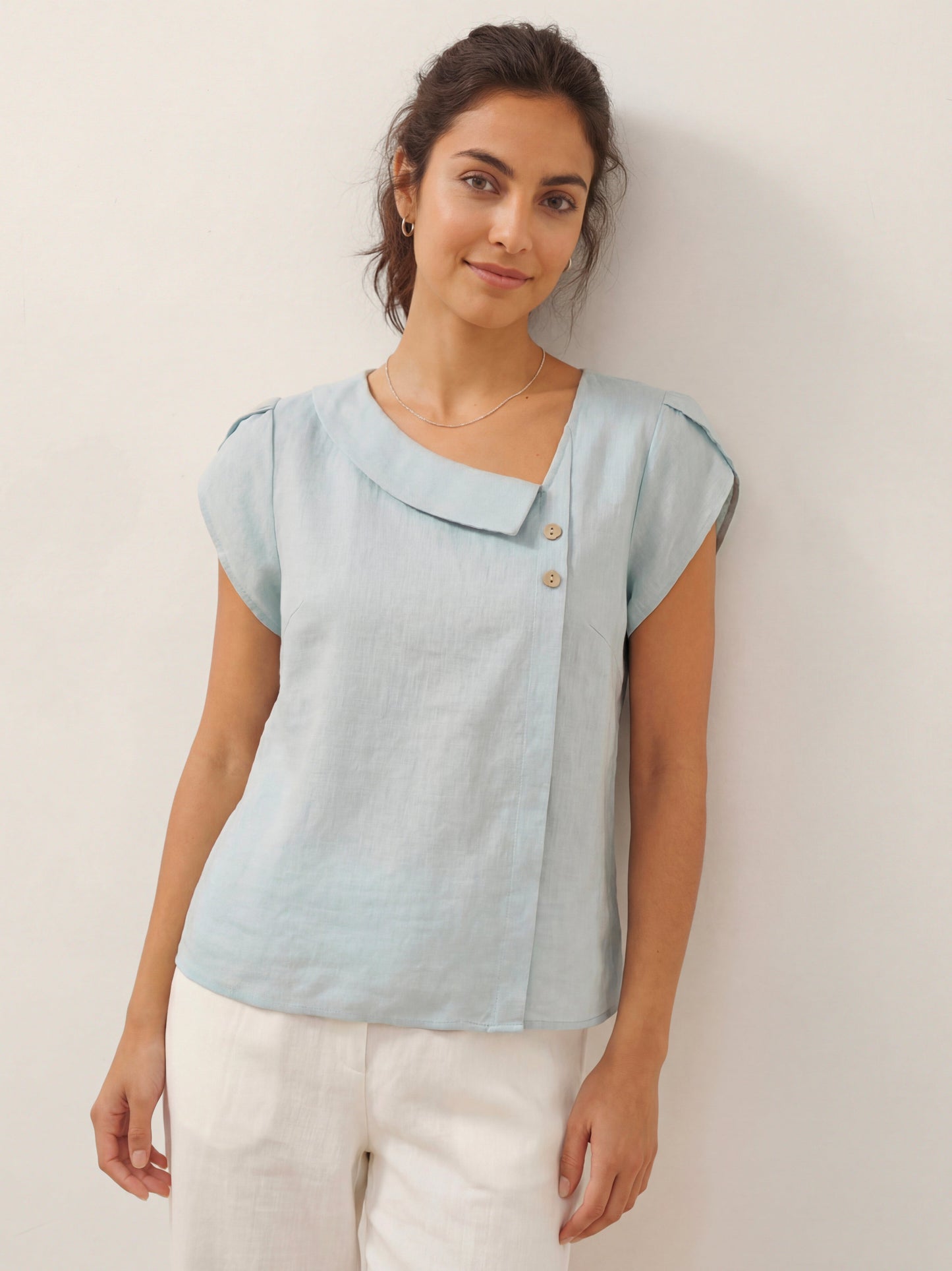 FARA Crescent Collar Flutter Sleeve Top