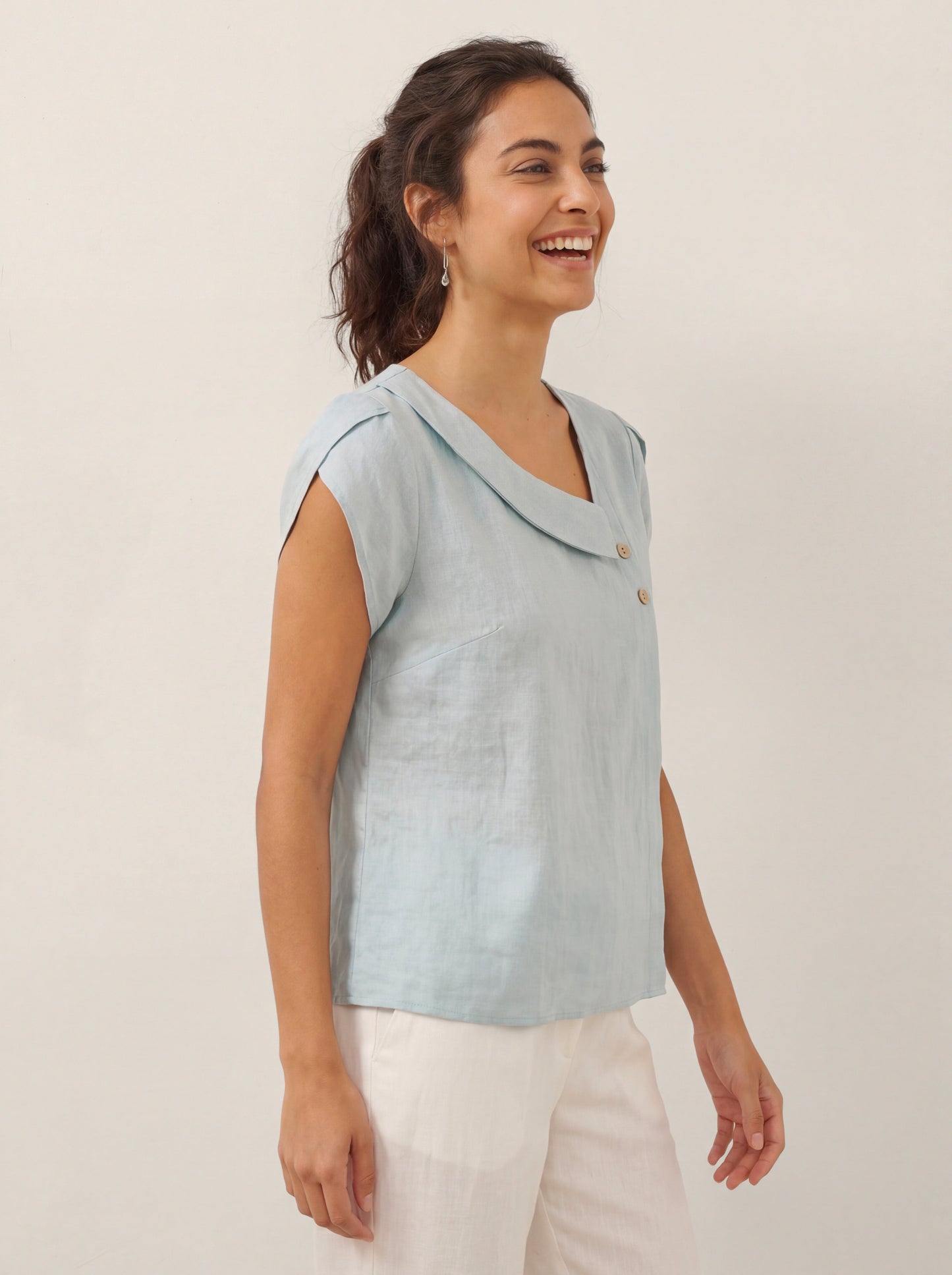 FARA Crescent Collar Flutter Sleeve Top