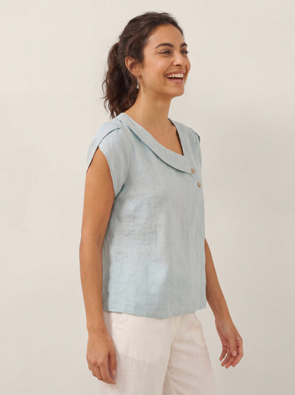 FARA Crescent Collar Flutter Sleeve Top