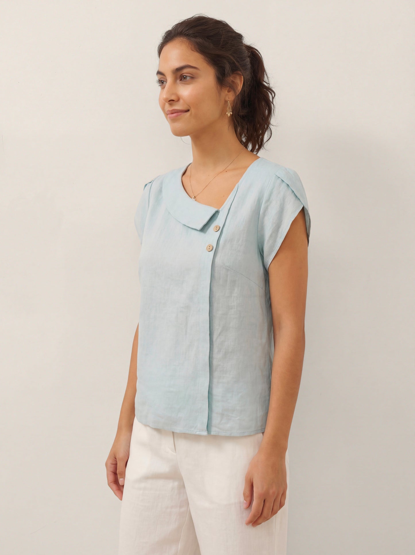 FARA Crescent Collar Flutter Sleeve Top